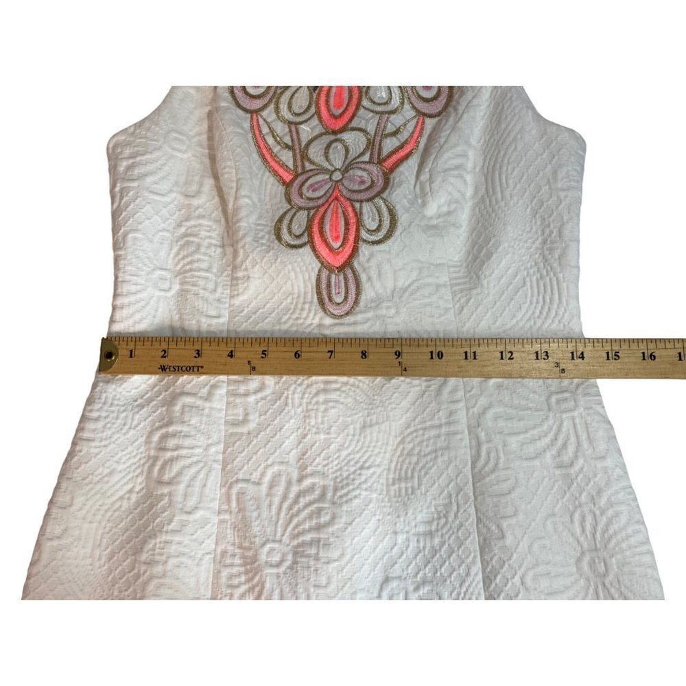Lilly Pulitzer Logan White Floral Pique Jacquard Shift Dress White with Coral, P - Picture 8 of 14